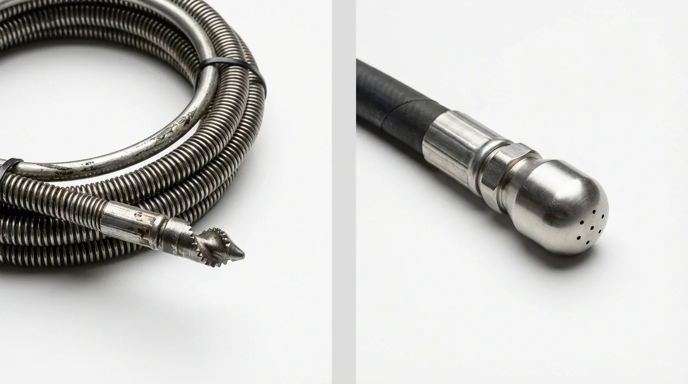 Drain snake cable and hydro jetting nozzle used for drain cleaning in Campbell, MO